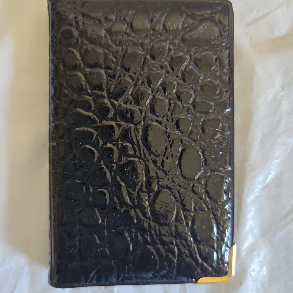 Black Croc-Embossed Leather Card Holder  with Gold Corner Accent Like New
